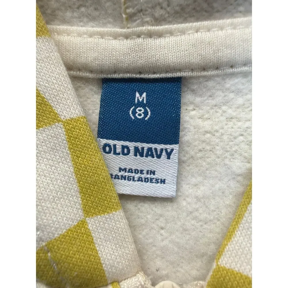 Old Navy Boys Size 8 Zip Up Hoodie Sweatshirt Wavy Checkerboard Yellow/green